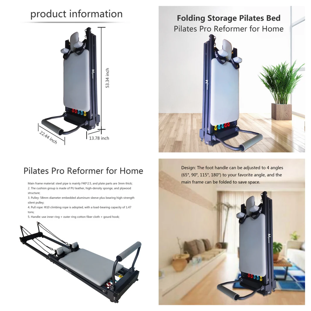 Leekon New Arrival Home Use Gym Equipment Yoga Body Building Portable Foldable Pilates Reformer Machine