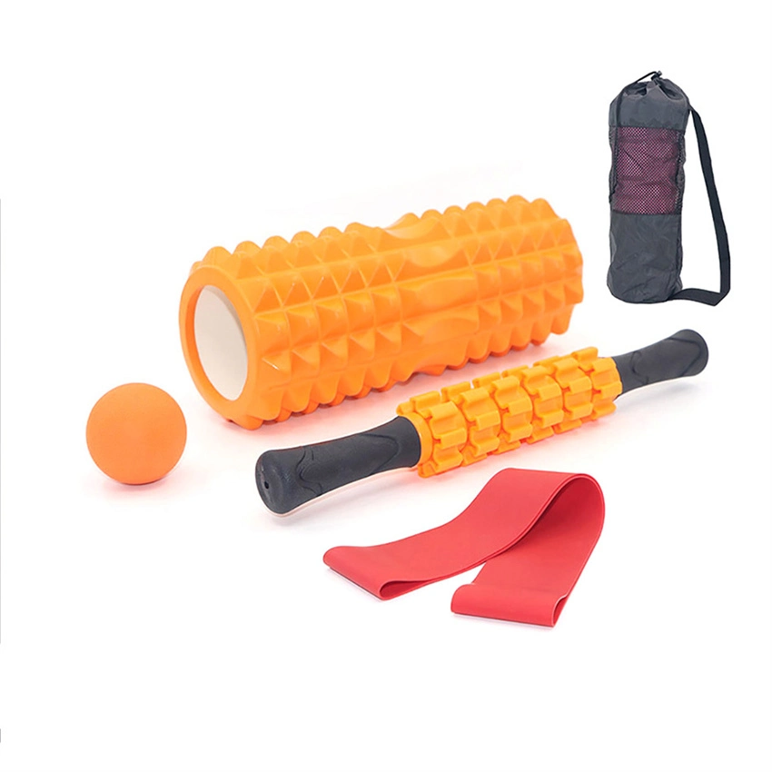 4 in 1 Yoga Foam Roller Set Includes Hollow Core Massage Roller Muscle Roller Stick Resistance Band and Massage Ball Gym Use Exercise Muscle Massage Foam Roller